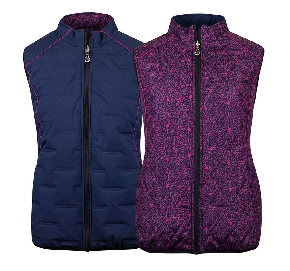 Island Green Reversible Quilted Gillet - Navy Fuchsia